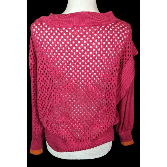 Velez Artisan Pink Asymmetrical Sweater With Orange Cuffs - Picture 4 of 6